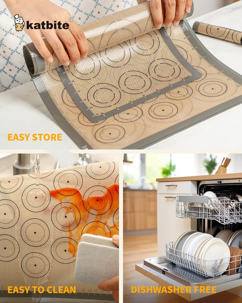 Katbite Silicone Baking Mat Set of 5, Food Grade Non-stick Reusable Bakeware Mats for Cookie, Macaron, Pizza