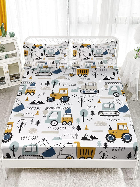 Datura home Set 4Pcs Set 1 1 2 Woodland Construction Sheets for Kids,Cartoon Excavator Truck Lifter Print Sheet