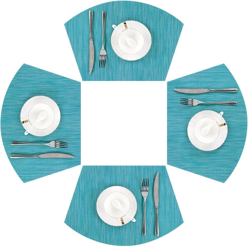 SHACOS Set of 4 Round Wedge Placemats, Heat Resistant, Woven Vinyl PVC Table Mats, Teal Blue, Indoor Outdoor