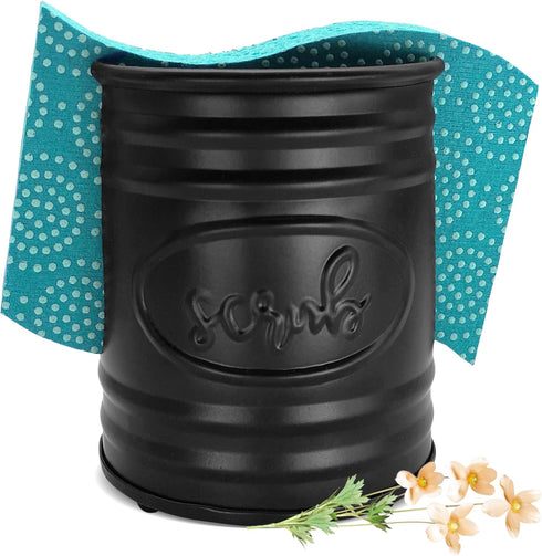 Autumn Alley Black Galvanized Sponge Holder - Rustic Kitchen Accessories with SCRUB Label for Country Kitchen