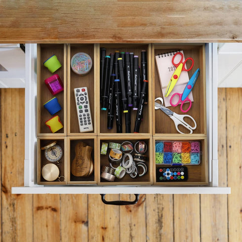 Lawei 8 Pieces Bamboo Drawer Organizer Boxes, Stackable Storage Tray for Kitchen, Bathroom, Office Desk