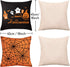 Whaline 4 Pieces Halloween Pillow Case - Orange and Black Linen Cover, Happy Halloween Decoration (18" x 18")