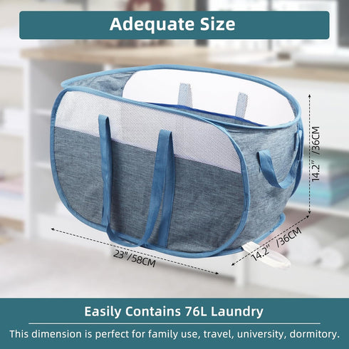 Collapsible Laundry Baskets - Tear Proof Pop Up Hamper with Dual Handles, Durable Foldable Laundry Basket