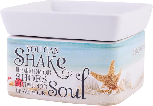 Shake Sand from Shoes, Beach and Ocean Stoneware Electric 2-in-1 Jar Candle and Wax Tart Oil Warmer
