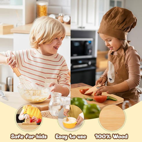 Set 6 LUOLAO Wooden Kids Safe Knife and Kids Baking for Real Cooking, PCS Toddler Montessori Kitchen Tools, Cooking