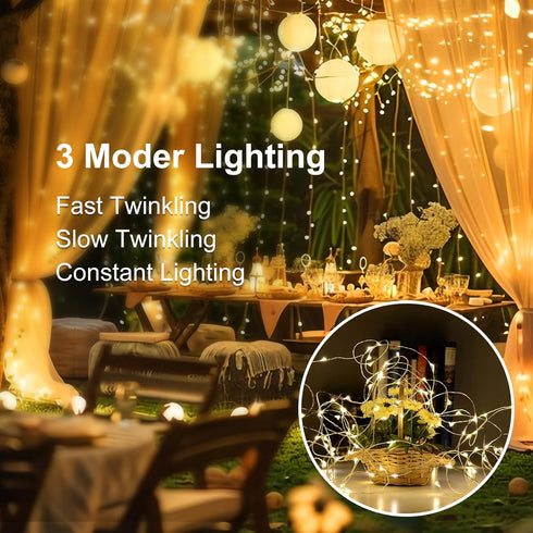 24Pack 7ft 20 3 Fairy Lights Battery Operated, LED Modes Speed Twinkle Mini String Lights Waterproof Silver Wire