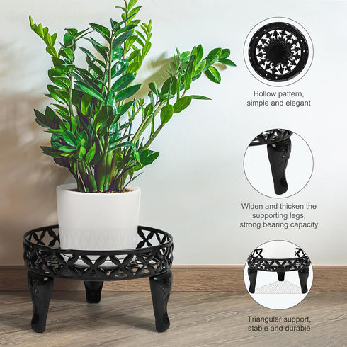 3 Pack Metal Plant Stands Indoor Outdoor, Heavy Duty Iron Flower Pot Stand for Multiple Plants, Rustproof Low Round