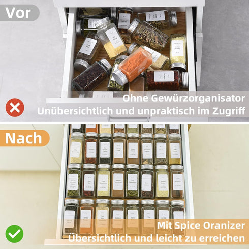 Spice Drawer Organizer, 4 Tiers Bamboo Spice Rack Tray Insert for Kitchen Seasoning Storage (14.57" Wide)