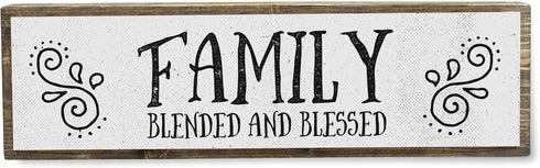 Family Wood Signs - Medium Wood And Metal, Blended And Blessed Family Decor