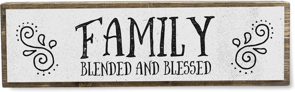 Family Wood Signs - Medium Wood And Metal, Blended And Blessed Family Decor