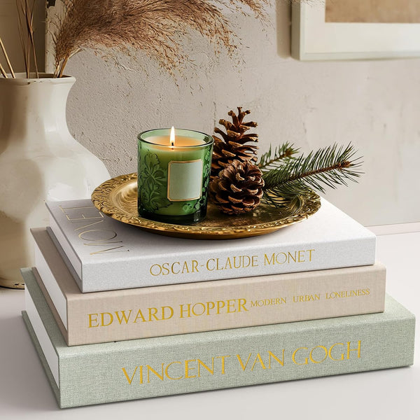 Comgrenwind Modern Decorative Books, Set of 3 Linen Fake Books Storage Box Decoration,