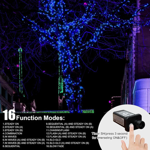 165FT 500 Lights,16 LAMPHOME LED Blue Christmas Modes Connectable Fairy String Lights, Plug in Indoor Outdoor Blue