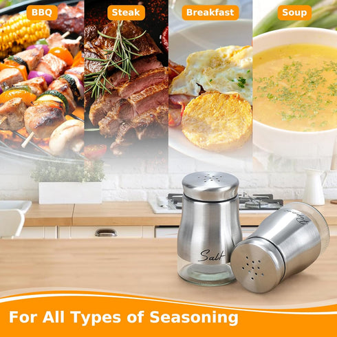 Accmor Salt and Pepper Shakers Set, 5oz Stainless Steel Seasoning Containers with Glass Bottom for Home Cooking