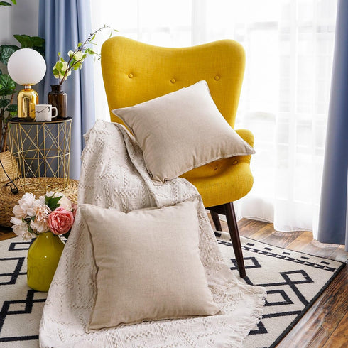 26"x26" (65 65cm), Jeanerlor Decorative Cotton Linen Couch Throw Pillow Case Yellow for Sofa Durable Classy