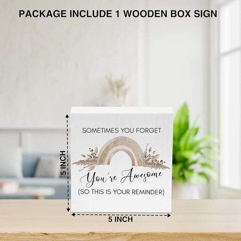 Reminder(TongMu-04) Boho Rainbow Theme Inspirational Desk Decor Wooden Box Sign - Motivational Table Sign For Kids Room