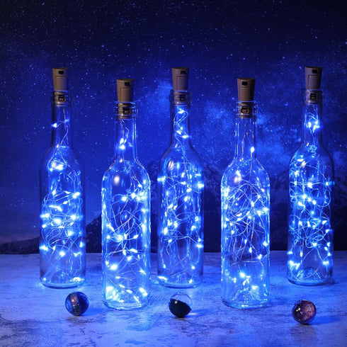 12 Sets 30 Decoration(375 ml,Blue) Rtteri Small Empty Wine Bottles with Cork Lights Centerpiece and LED Battery