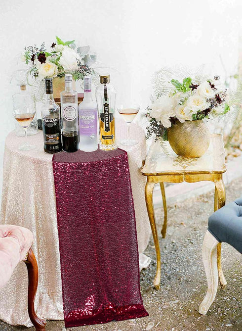 12x72-Inch Pack 5 (30x180cm) -0226S ShinyBeauty Sequin Table Runner Burgundy of Party Supplies Wine Wedding Table