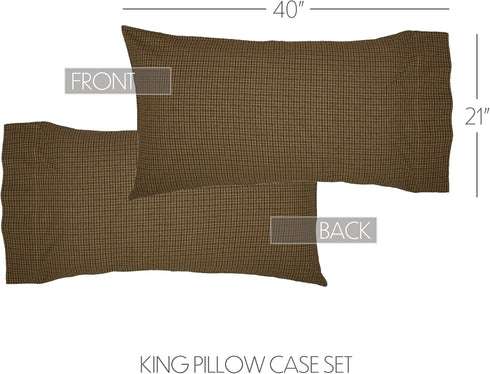 VHC Brands Tea Cabin Green Plaid King Pillow Case Set of 2, 21x40 Country Rustic Bedding Accessory