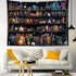 40L 60W Inches HVEST Magic Bookshelf Tapestry Vintage Bookshelf Witchy Books Plant Skull Gothic Halloween Tapestry Wall