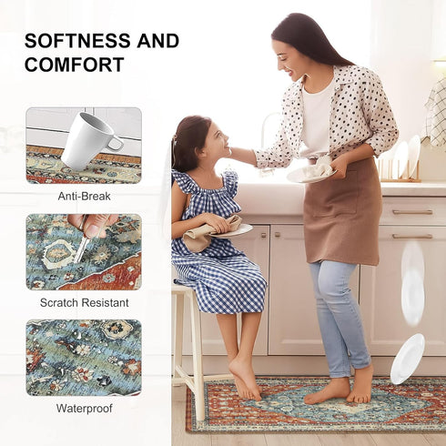 Collive Boho Kitchen Mats, Cushioned Anti Fatigue Non-Slip Kitchen Floor Mats, 17”x30” Red Waterproof Rug