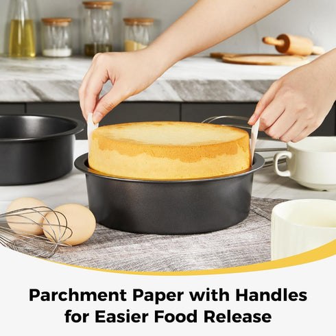 HONGBAKE 8 Inch Round Cake Pan Set with 60 Pieces Parchment Paper, Nonstick Circle Cake Pans Set of 2