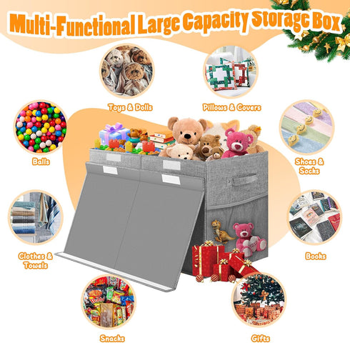 25"x13"x16", Rocamdo Large Toy Storage Box with Lid Divider, Sturdy Collapsible Toys Organizer Chest Kids Storage Bins