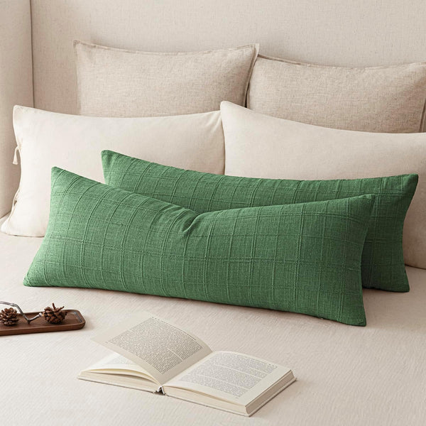 Foindtower Set of 2 Decorative Linen Check Throw Pillow Covers Neutral Farmhouse