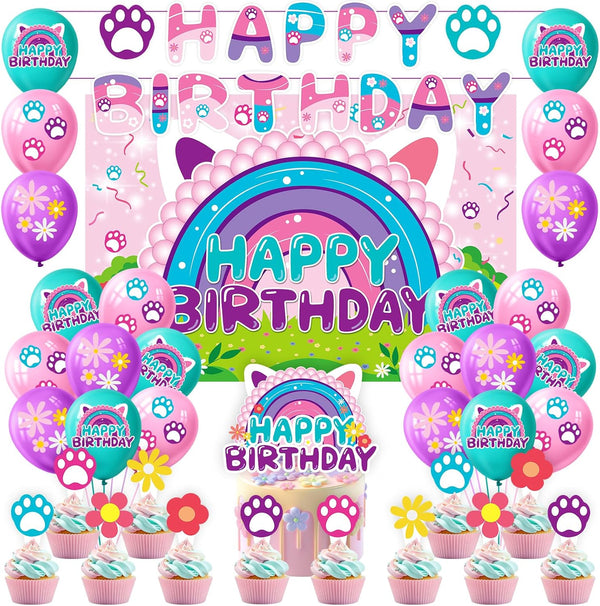 KMZFPYJ Dollhouse Birthday Party Supplies, Kids Birthday Cartoon Cat Party Decorations, Include Banner,