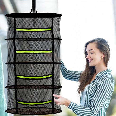 Hanging-8 (23.62") MEKOLIFE Herb Drying Rack Layer, Collapsible Large Capacity Mesh Net with Green Zipper, Hooks