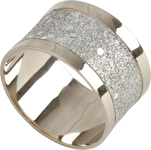 SARO LIFESTYLE 4-Piece Sparkling Design Napkin Ring Set, Silver