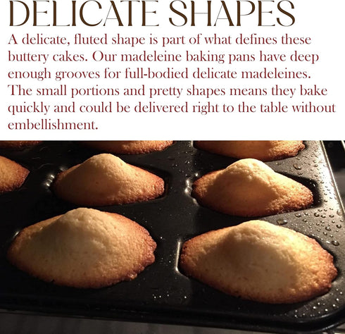 Bellemain Madeleine Pan - 12-Well Nonstick Tea Cake Pan for 12 Madeleines, Warp-Resistant Carbon Steel (2-Pack)