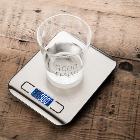 Digital Kitchen Food Scale 11 lb, Grams and Ounces, Small Stainless Steel Backlit, Batteries Included.