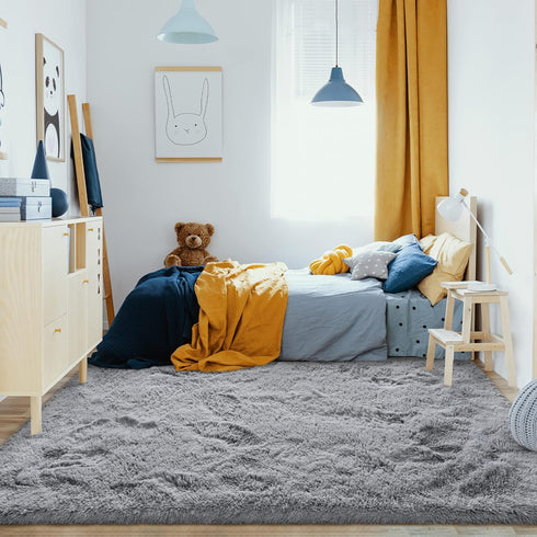 Jelymark Super Soft Shaggy Rug for Bedroom, 4x5.9 Feet Fluffy Carpet for Living Room, Grey Indoor Rug