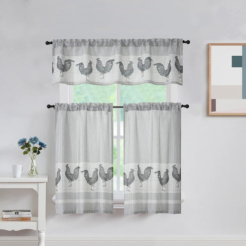 SXZJTEX Farmhouse Rooster Kitchen Boho Rustic Curtains Tier, 2 Panels, 27''W x 36''L for Living Room, Kitchen