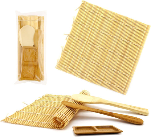 Sushi Making Kit by BambooMN - Includes Rolling Mats, Rice Paddle, Spreader, Sauce Dish