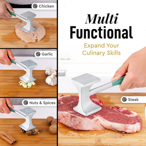Zulay Professional Meat Tenderizer Tool - Dual Sided Meat Mallet Pounder With Comfort Grip Handle - Heavy Duty Meat Hammer Tenderizer - Meat Tenderizer Mallet & Meat Pounder - (10”) Mint