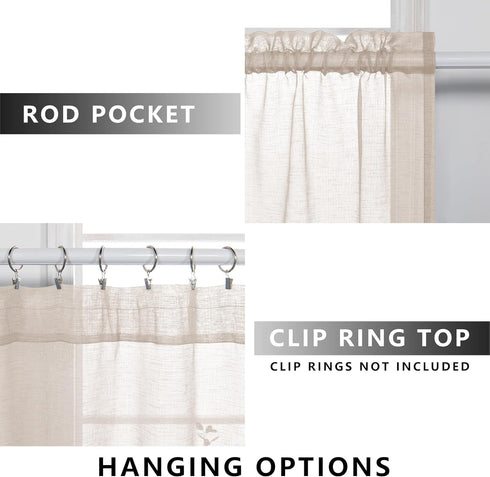 Short Curtains 36 inch Length, 2 Panels Rod Pocket Semi Sheer Faux Linen for Small Windows
