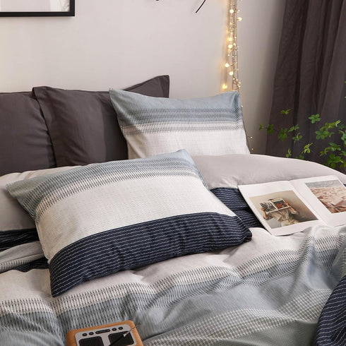 FenDie Standard Pillow Cases Set of 2, Striped Pattern Blue Grey Bed Pillowcases, Queen Size 20x26 Inch