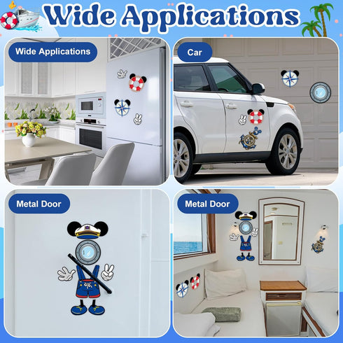 10 Pcs Large Cruise Door Magnet Stickers, Cute Mouse Captain Sea Navigation Decor for Holiday Carnival Cruise (Blue)