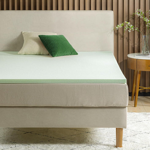 ZINUS 2 Inch Green Tea Memory Foam Mattress Topper, Smaller Convenient WonderBox Packaging, Pressure-Relieving Layers,