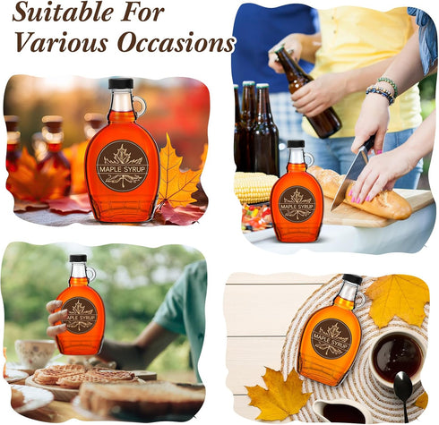 12 12 oz FoldTier Pcs Glass Maple Syrup Bottles Clear Reusable Glass Bottles with Lids Loop Handle and Maple Syrup
