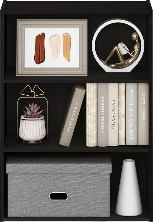 Furinno Pasir Open Shelf Bookcase, 3-Tier, Espresso