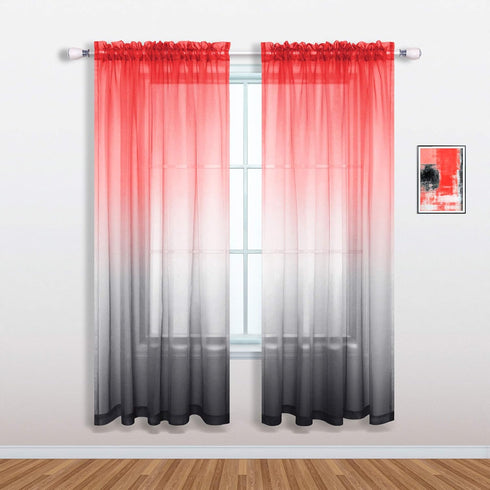 Mrs.Naturall Red and Black Curtains, 63 Inch Length, Set of 1 Sheer Panel for Bedroom Decor