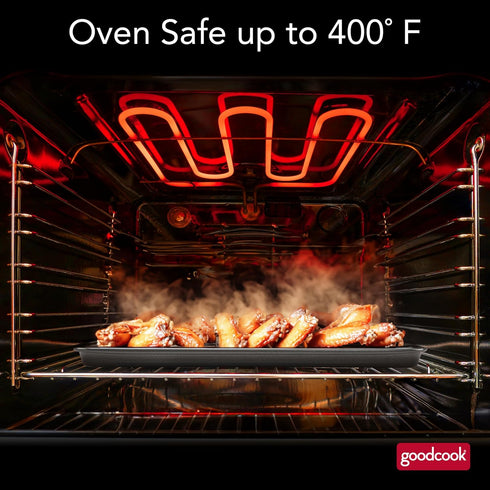 GoodCook 15” x 10.5” Nonstick Carbon Steel Baking Pan & Raised Wire Rack Set for Pizza, Bacon, and Multipurpose Cooking