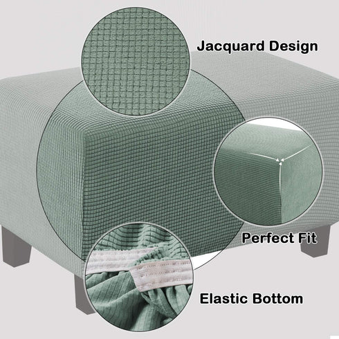 Turquoize Jacquard Ottoman Cover Stretch Storage Ottoman Slipcover Protector Covers Stretch Fabric Sofa Slipcover