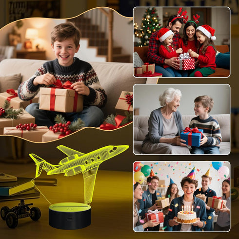 3D OkiyiD Airplane Gifts for Boy, Men, Aircraft Night Light, Gulfstream Illusion Lamp with Remote and Touch Control
