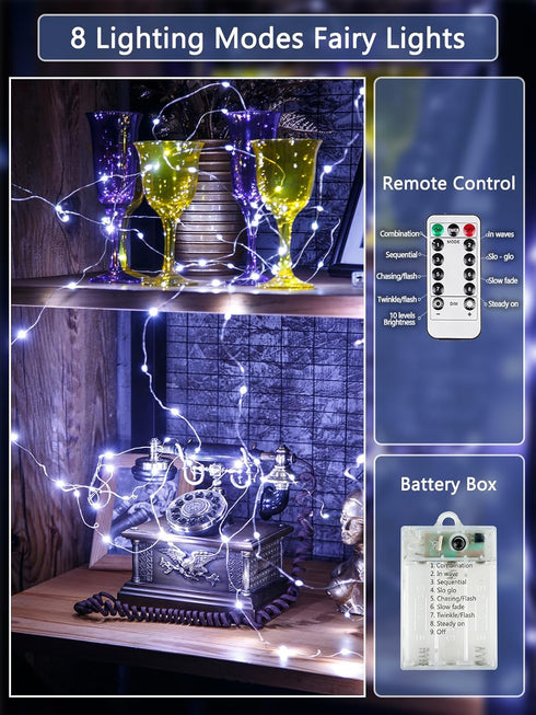 3 Pack 26 80 8 Fairy Lights Battery Operated with Remote Control Timer, FT LED String Lights Outdoor Indoor, Mode