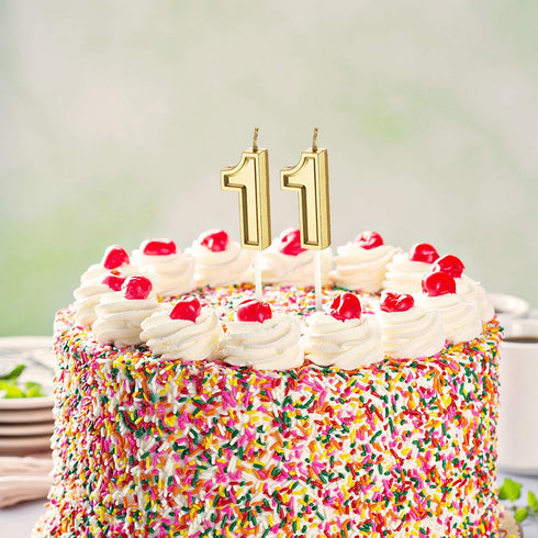11th Birthday Candles Cake Topper Decoration for Happy Birthday Wedding Anniversary, 3.54 Inches Gold