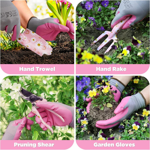 WORKPRO 5PCS Garden Tool Set, Heavy Duty Aluminum Gardening Tools with Garden Tool Bag, Outdoor Hand Tools, Pink