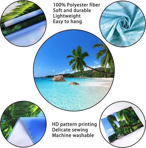Racunbula Ocean Beach Tapestry Wall Hanging, Tropic Paradise Beach Tapestry, Palm Tree Wall Art